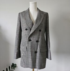 Aritzia Wilfred 4 New Margaux Gray Plaid Double-Breasted Blazer